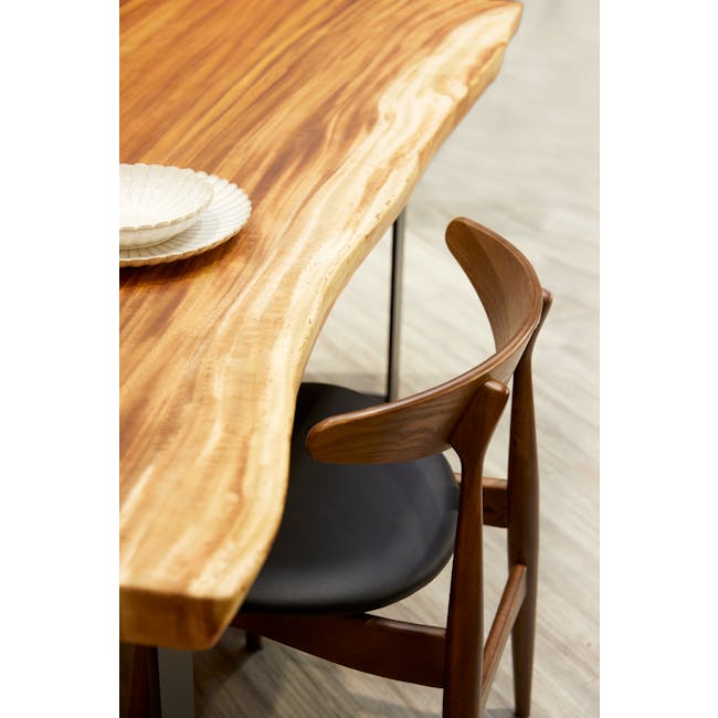Waylon Dining Table 1.8m in Matt Black, Suar Wood (Live Edge) with 4 Caine Chairs in Black - 3