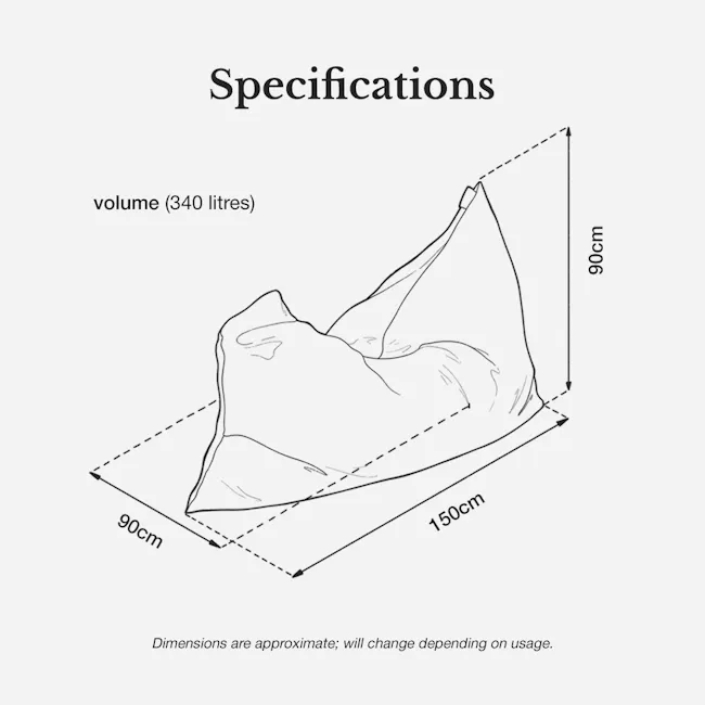 SoftRock Vesuvius Linen Rectangle Bean Bag - May - 11 - Volume (340 litres), 90 cm, 150 cm, Approximate dimensions, 340