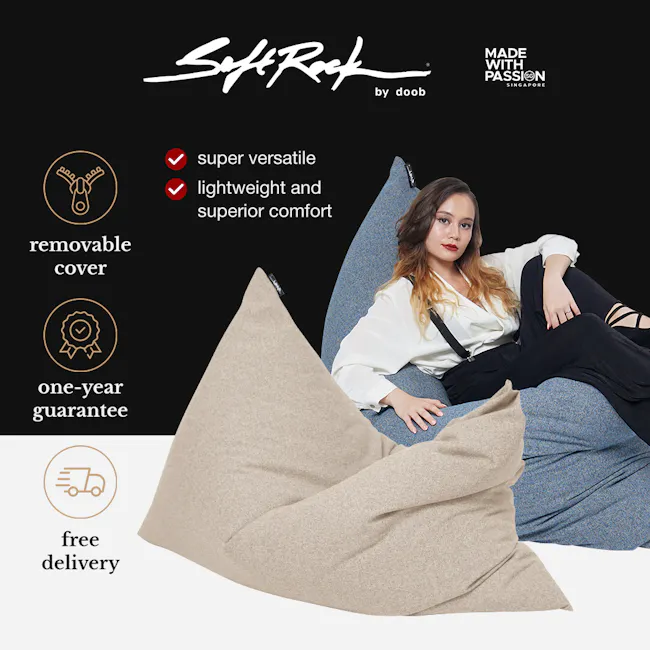 SoftRock Vesuvius Linen Rectangle Bean Bag - May - 3 - removable cover, lightweight and superior comfort, one-year