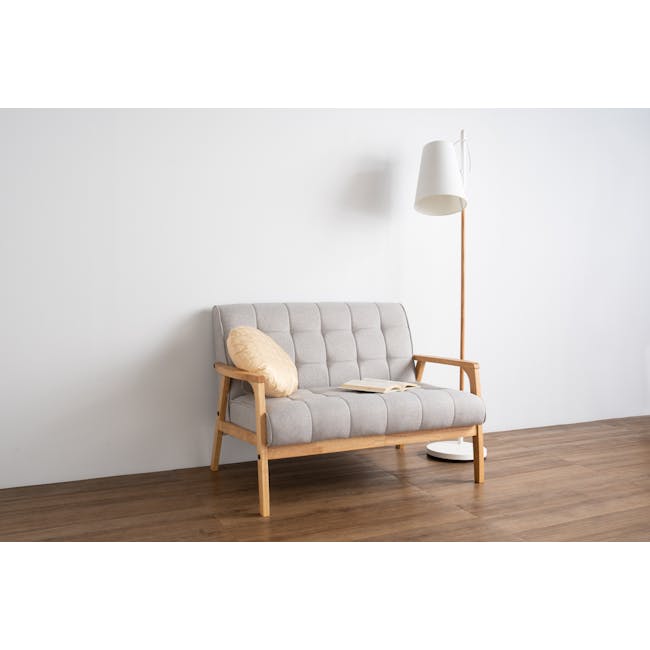 Tucson 2 Seater Sofa with Tucson Armchair - Natural, Dolphin Grey (Fabric) - 2 - Light gray sofa, wooden frame, beige