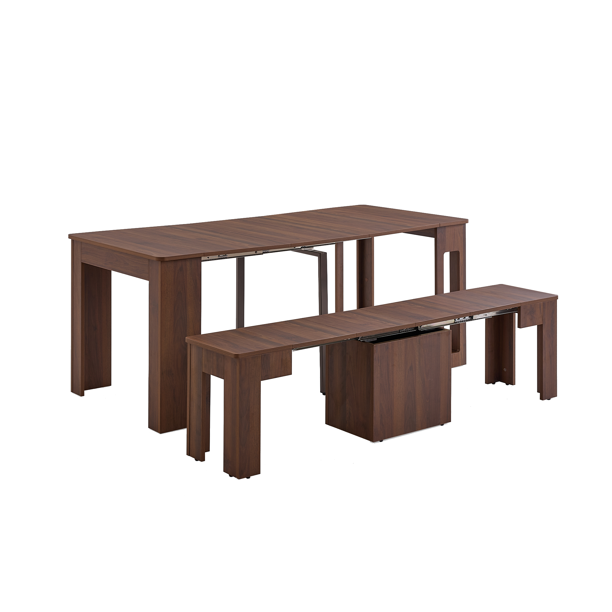 Flexi-Table Extendable Dining Table with Extendable Bench 0.4m-1.8m - Walnut