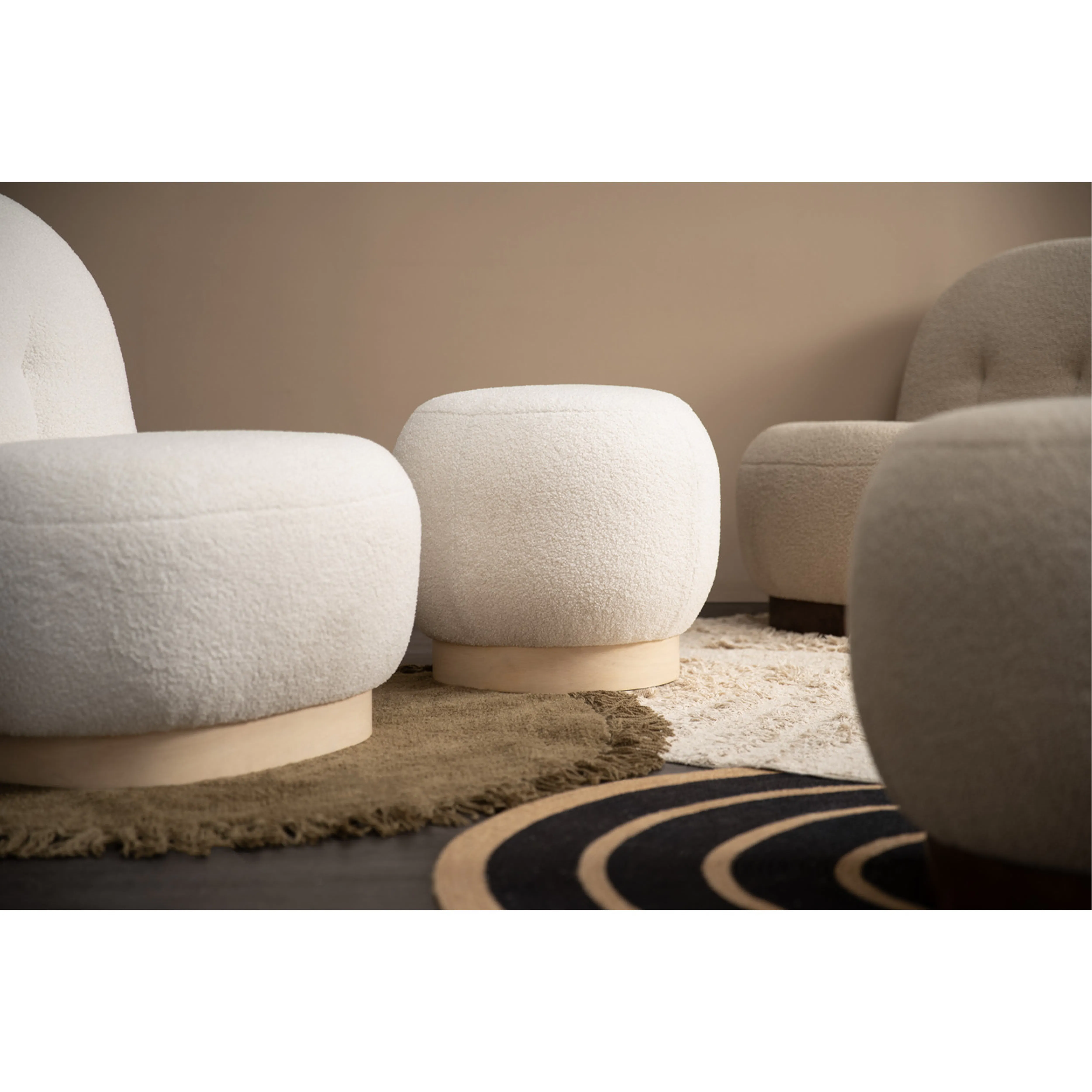 Pouf Contenitore Linon Lexington, Rotondo In Legno E Sherpa Crema, 45x45 Cm, Con Coperchio Rimovibile - 2