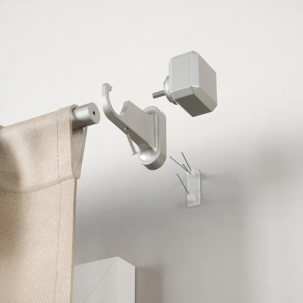 Room setting featuring Geo Pin-Point Curtain Rod - Nickel/Steel