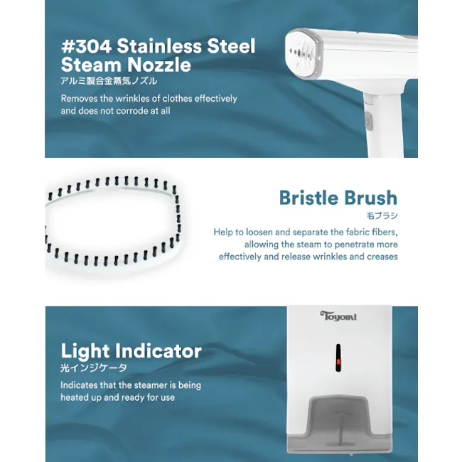 Toyomi Portable Travel Clothes & Garment Steamer GS 520 - 6 - #304 Stainless Steel Steam Nozzle, Removes wrinkles of clothes