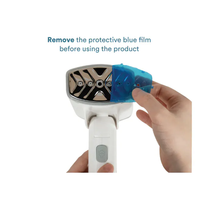 Toyomi Portable Travel Clothes & Garment Steamer GS 520 - 5 - Remove protective blue film, white handheld electric shaver