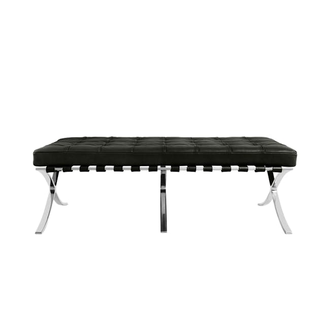Benton 2 Seater Sofa with Benton 2 Seater Ottoman - Black - 16 - Black tufted leather bench, sleek metal legs, minimalist