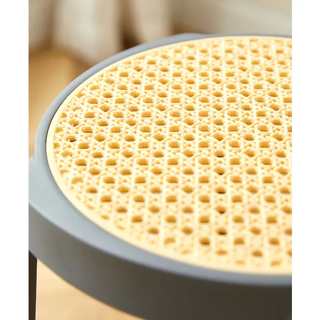 Eddie Stackable Stool - Black - 5 - Round, beige-colored waffle plate, Intricate lattice pattern design, Soft, creamy