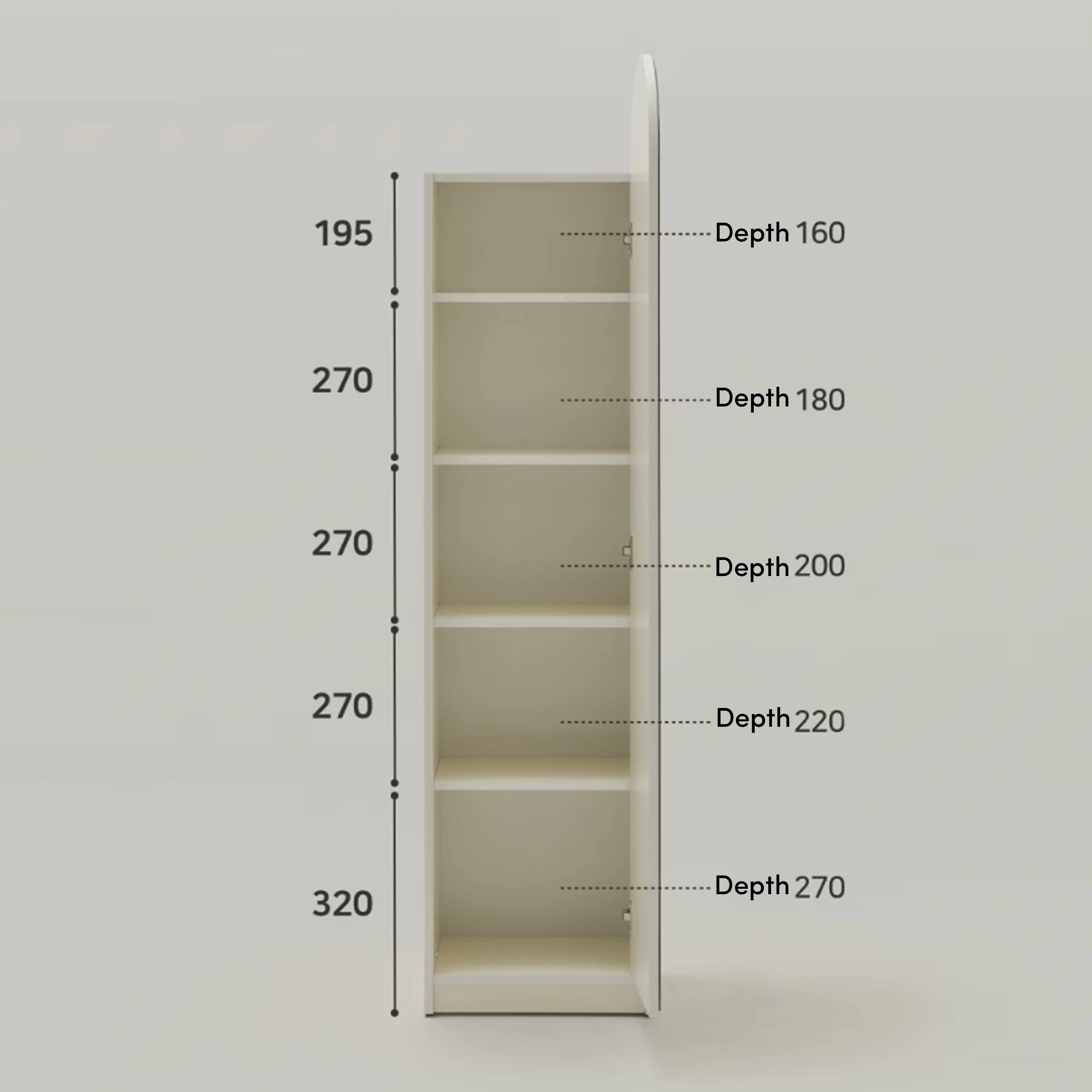 Chelsea Arched Mirror Cabinet 40x165cm - White - 9 - Height, width, depth, shelves, empty, storage, minimalist, modern