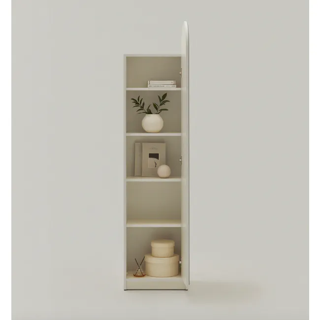 Chelsea Arched Mirror Cabinet 40x165cm - White - 7 - Minimalist shelving unit, neutral color palette, open door, white