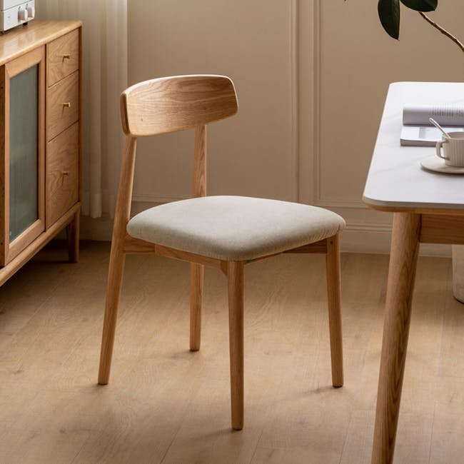 Solis Dining Chair - Oak, Gravel White (Fabric) - 9