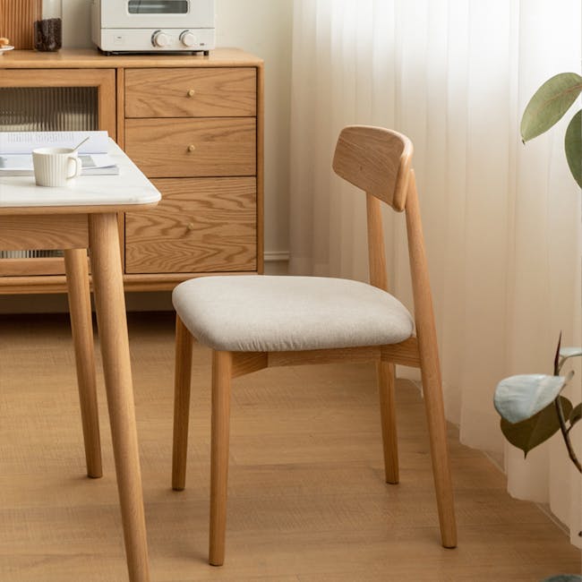 Solis Dining Chair - Oak, Gravel White (Fabric) - 3