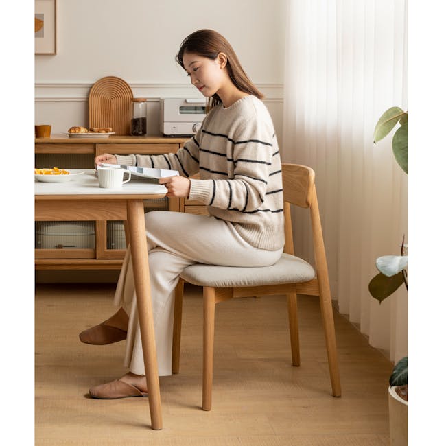 Solis Dining Chair - Oak, Gravel White (Fabric) - 6