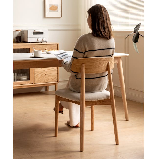 Solis Dining Chair - Oak, Gravel White (Fabric) - 8