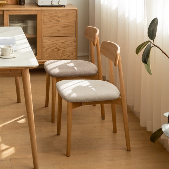 Solis Dining Chair - Oak, Gravel White (Fabric) - 4