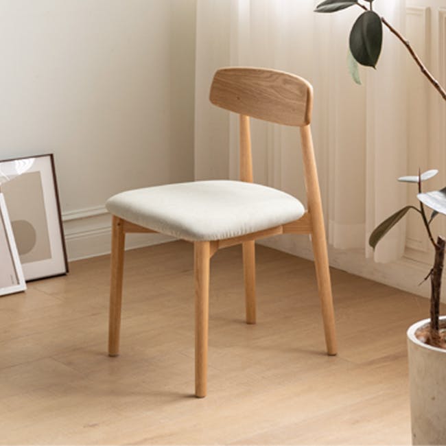 Solis Dining Chair - Oak, Gravel White (Fabric) - 2