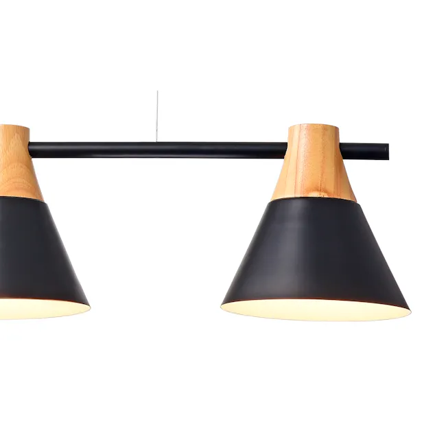 Thora Bar Pendant Lamp - Black - 2 - modern pendant light, black and wood finish, sleek design, contemporary style