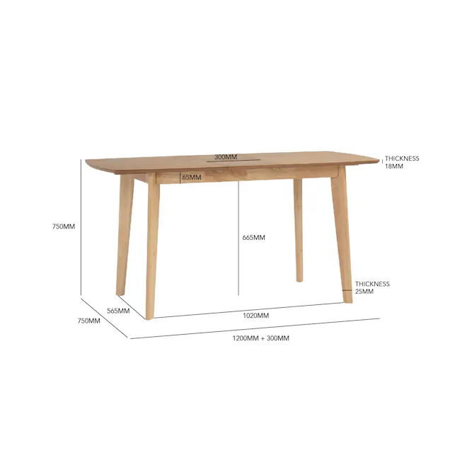 Harold Extendable Dining Table 1.2m-1.5m - Natural - 29 - Thick wooden table, 300mm thickness, 650mm wide, 1200mm height