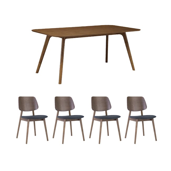 Roden Dining Table 1.8m in Cocoa and 4 Riley Dining Chairs in Dark Grey - 0