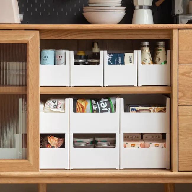 Ruth Storage Box 14cm - 5 - Organized pantry drawer, white storage bins, neatly arranged food items, coffee beans, spices