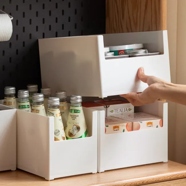 Ruth Storage Box 14cm - 4 - White storage bin, open and closed, kitchen cabinet, beverage storage, coconut drink bottles