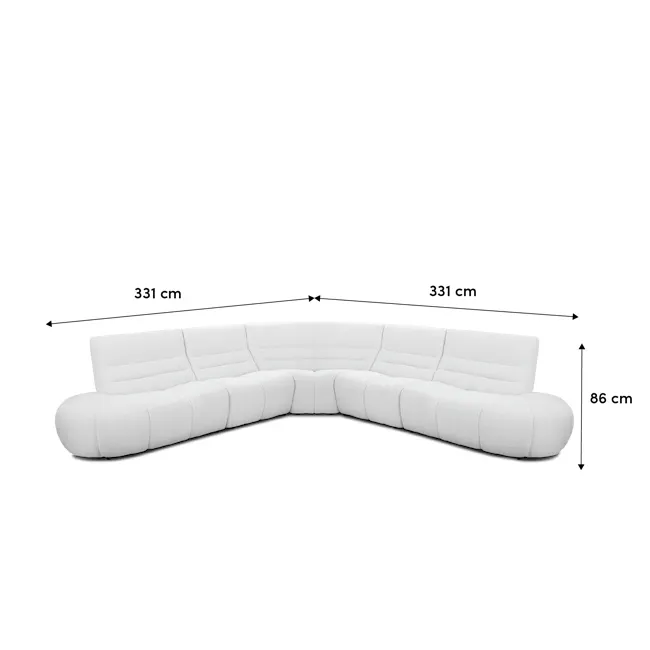 Tara Large Corner Sectional Extended Sofa - Grey - 7 - Curved, modern, white, L-shaped, ergonomic, comfortable, padded