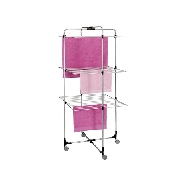 Metaltex Aliseo 3 Tier Laundry Drier - Silver - 3 - towel rack, pink towels, metal frame, three-tiered, flexible, black