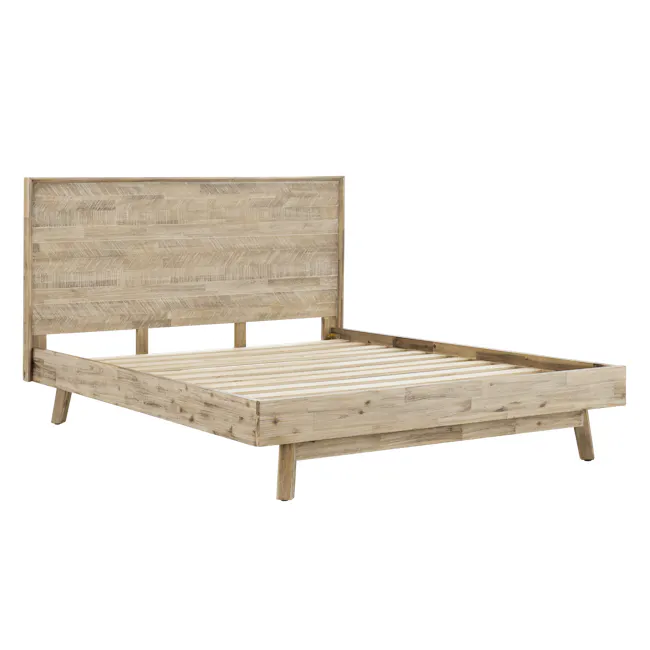 Leland King Bed - 5 - Wooden bed frame, natural wood finish, rustic design, wooden slats, wooden headboard, wooden legs