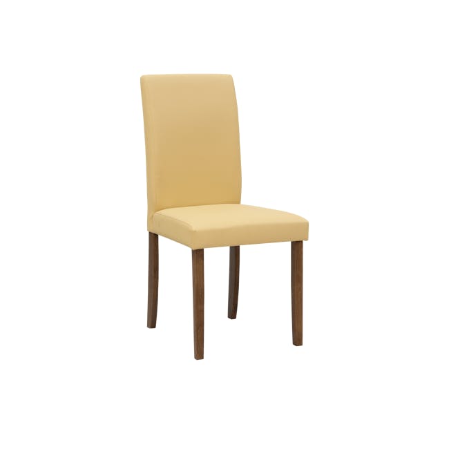 Dahlia Dining Chair - Cocoa, Caramel (Faux Leather) - 1 - Yellow upholstered dining chair, minimalist design, wooden legs