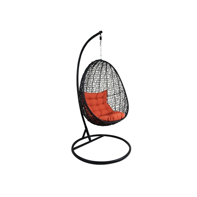 Black Cocoon Swing Chair - Orange Cushion - 0