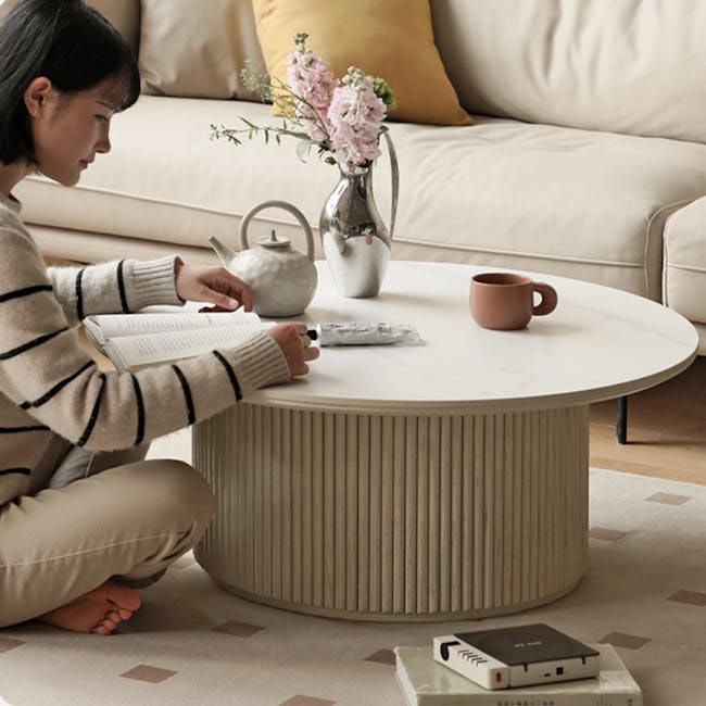 Gael Round Coffee Table 0.85m - White (Sintered Stone) - 2