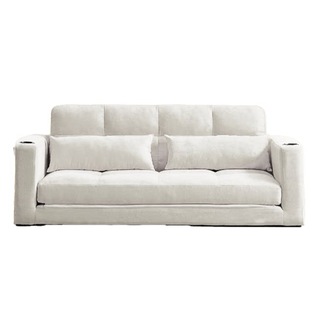 Holmes 3 Seater Sofa Bed - Ivory (Eco Clean Fabric) - 1 - Luxurious beige sofa, modern design, plush upholstery, comfortable