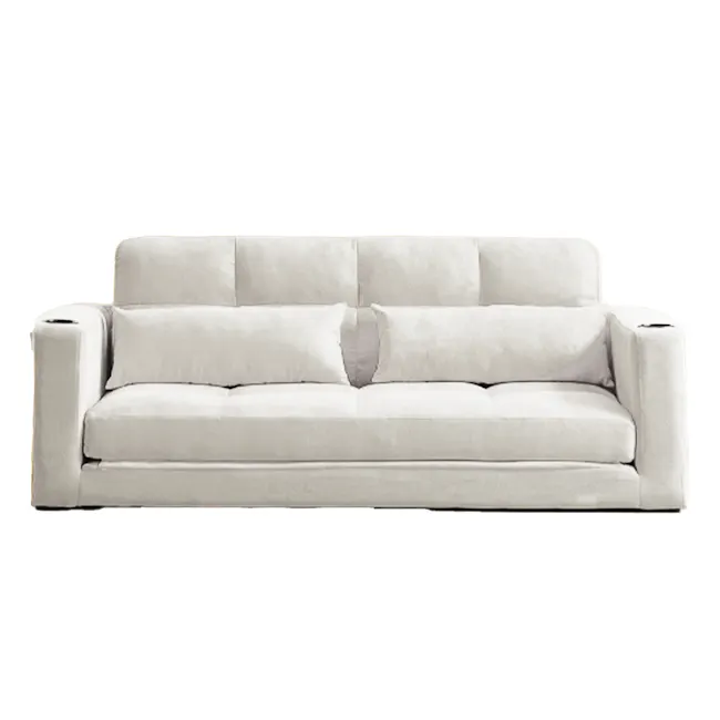 Holmes 3 Seater Sofa Bed - Ivory (Eco Clean Fabric) - 1 - Luxurious beige sofa, modern design, plush upholstery, comfortable