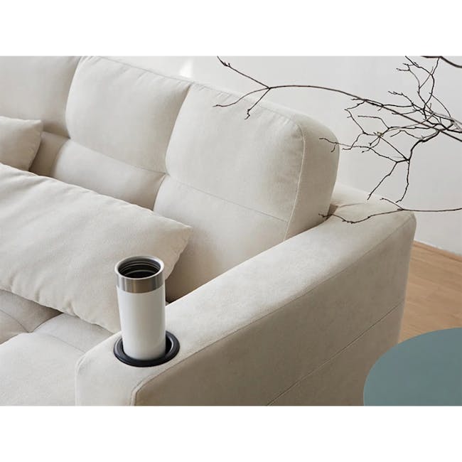 Holmes 3 Seater Sofa Bed - Ivory (Eco Clean Fabric) - 8 - Cream-colored sofa, modern design, minimalist decor, cozy living