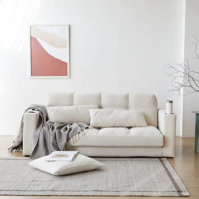 Holmes 3 Seater Sofa Bed - Ivory (Eco Clean Fabric) - 6 - Cream-colored, minimalist sofa, modern decor, neutral color