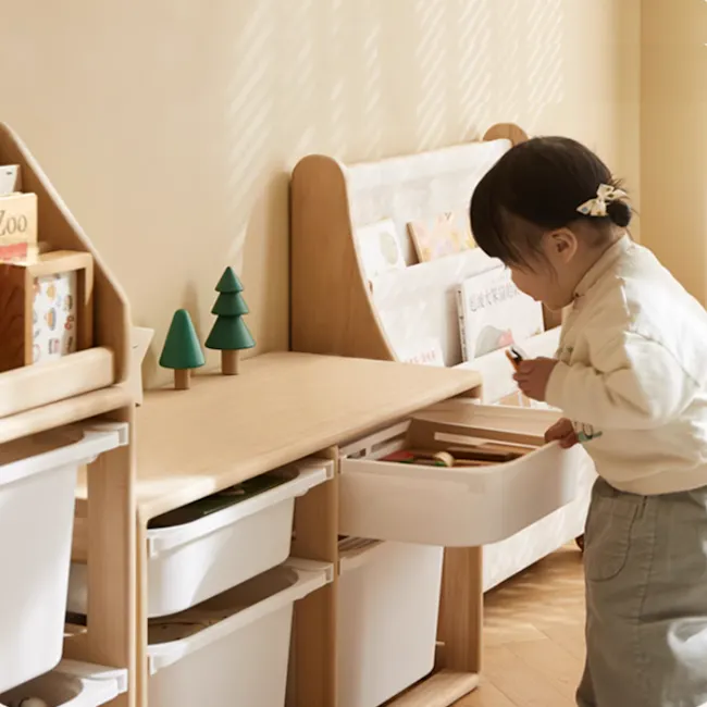 Micah Wooden Kids 2 Tier Storage Cabinet 0.43m - 7 - Wooden play kitchen set, child's activity area, child-friendly storage