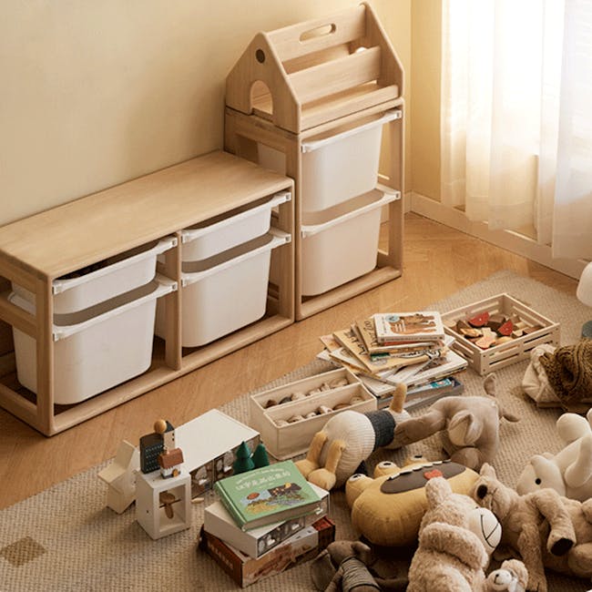 Micah Wooden Kids Toys Storage - Set of 3 - 5 - Wooden playpen, storage bins, child's room, toys, books, stuffed animals