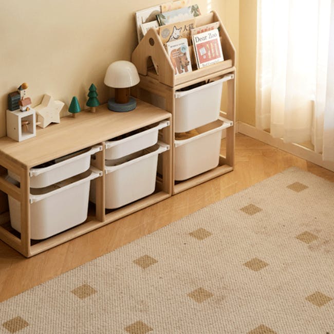 Micah Wooden Kids Toys Storage - Set of 3 - 7 - Wooden shelf, children's room, storage unit, white plastic bins, bookshelf