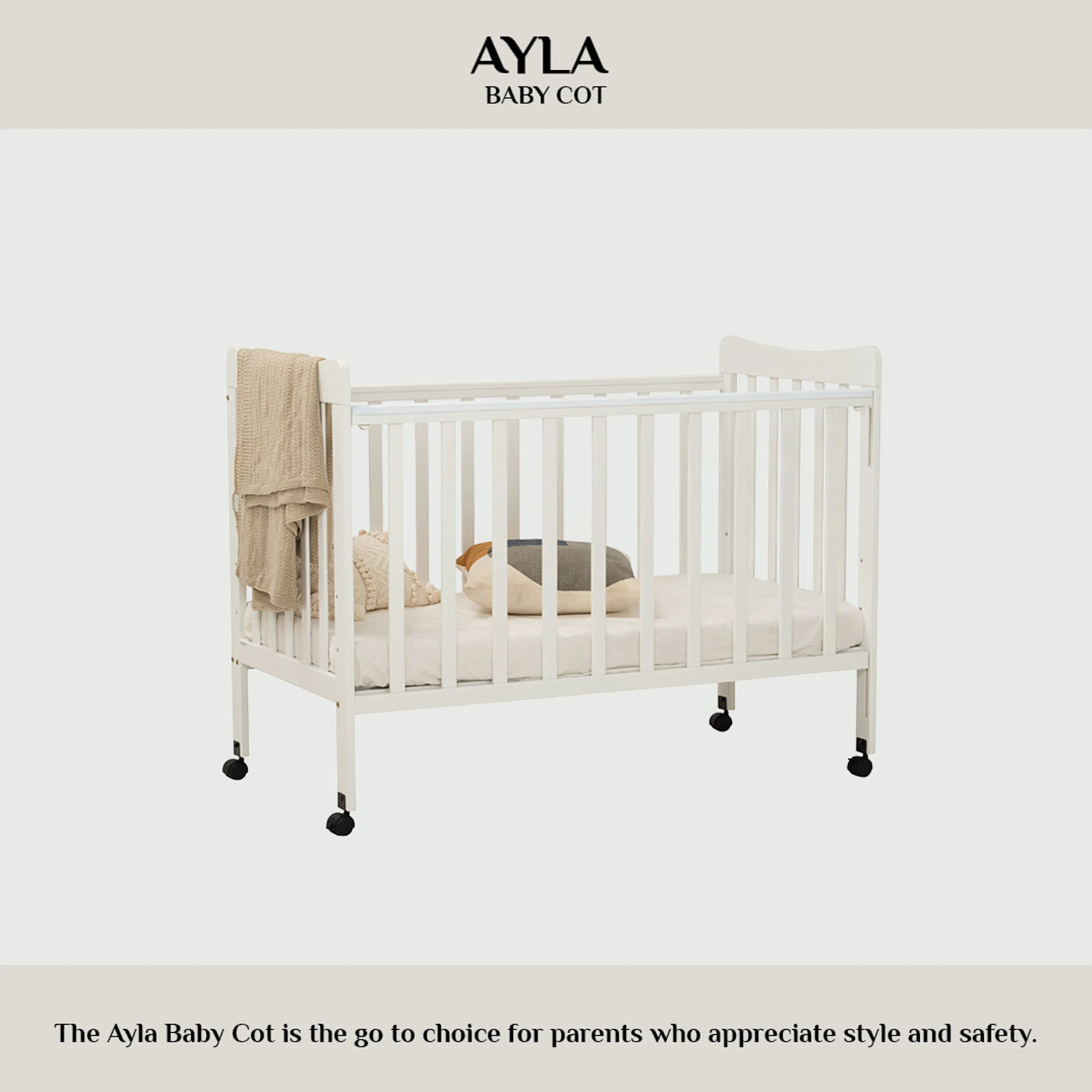 (As-is) Ayla Dropside Baby Cot with Wheels - 21