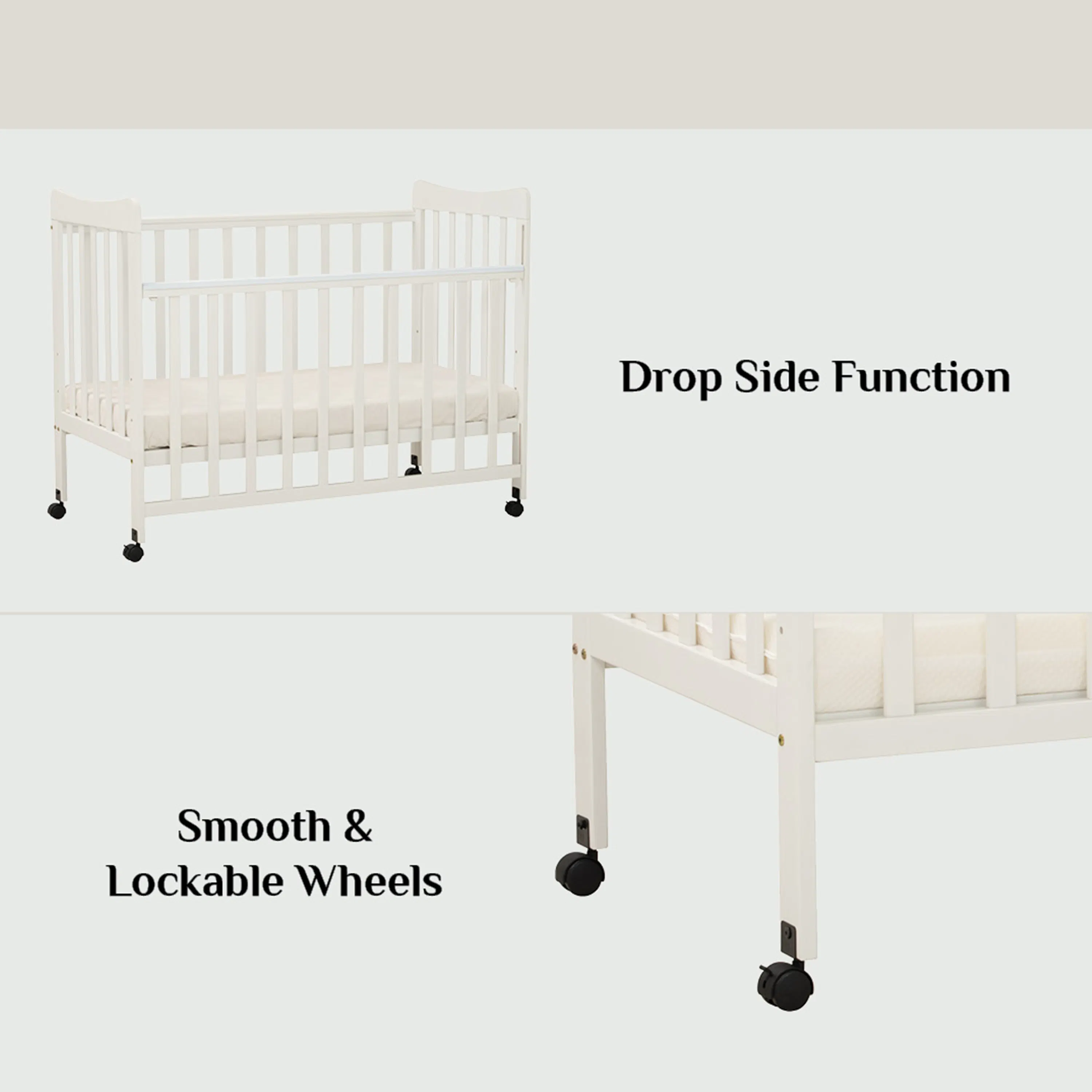 (As-is) Ayla Dropside Baby Cot with Wheels - 22