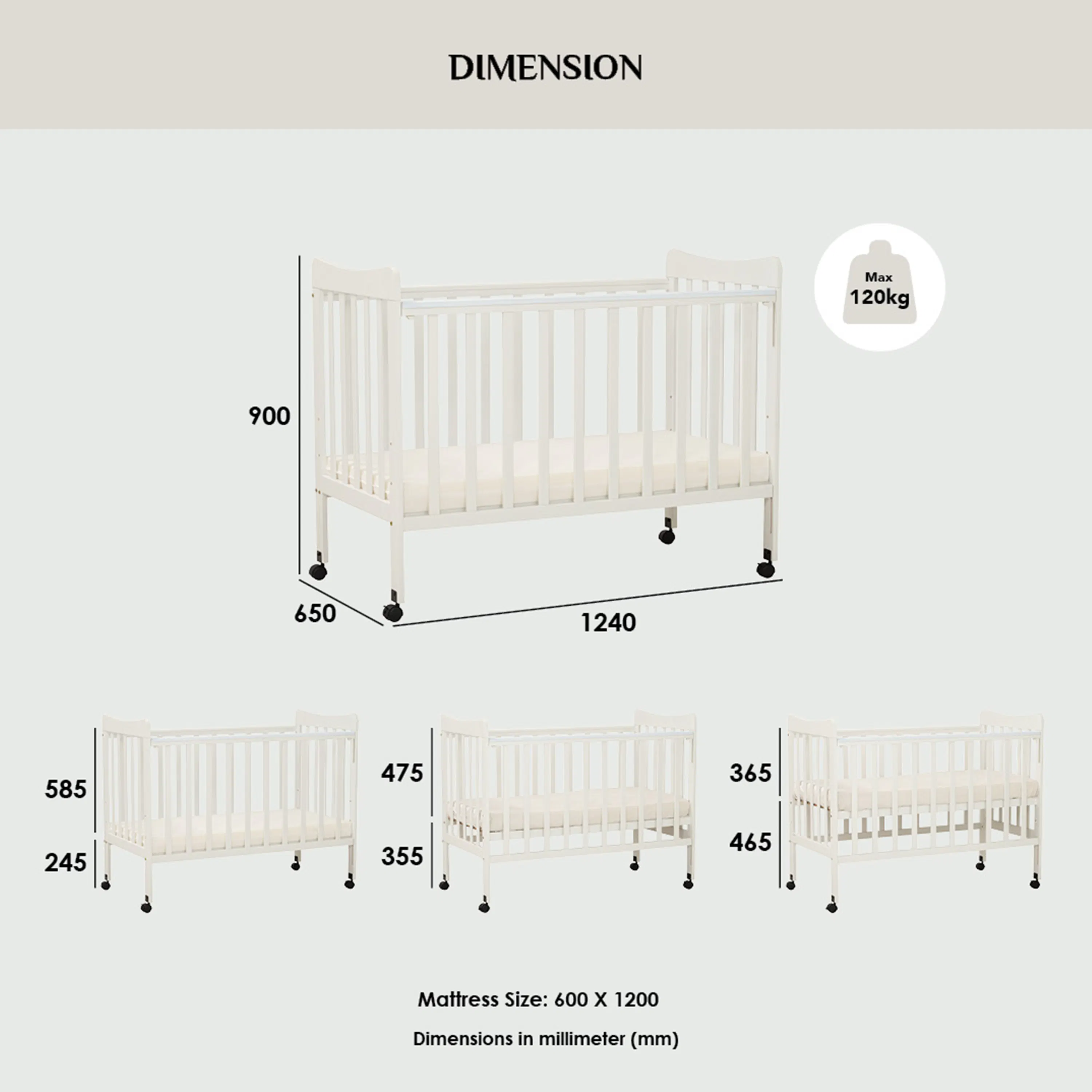 (As-is) Ayla Dropside Baby Cot with Wheels - 24