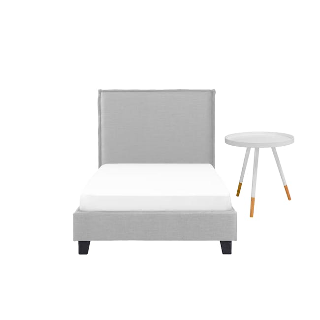 Hank Super Single Bed in Silver Fox with 1 Innis Side Table in White, Natural - 0