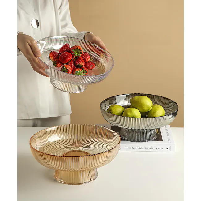 Reagan Glass Display Bowl - Amber - Large - 4 - glass bowl, strawberries, elegant design, modern kitchenware, transparent