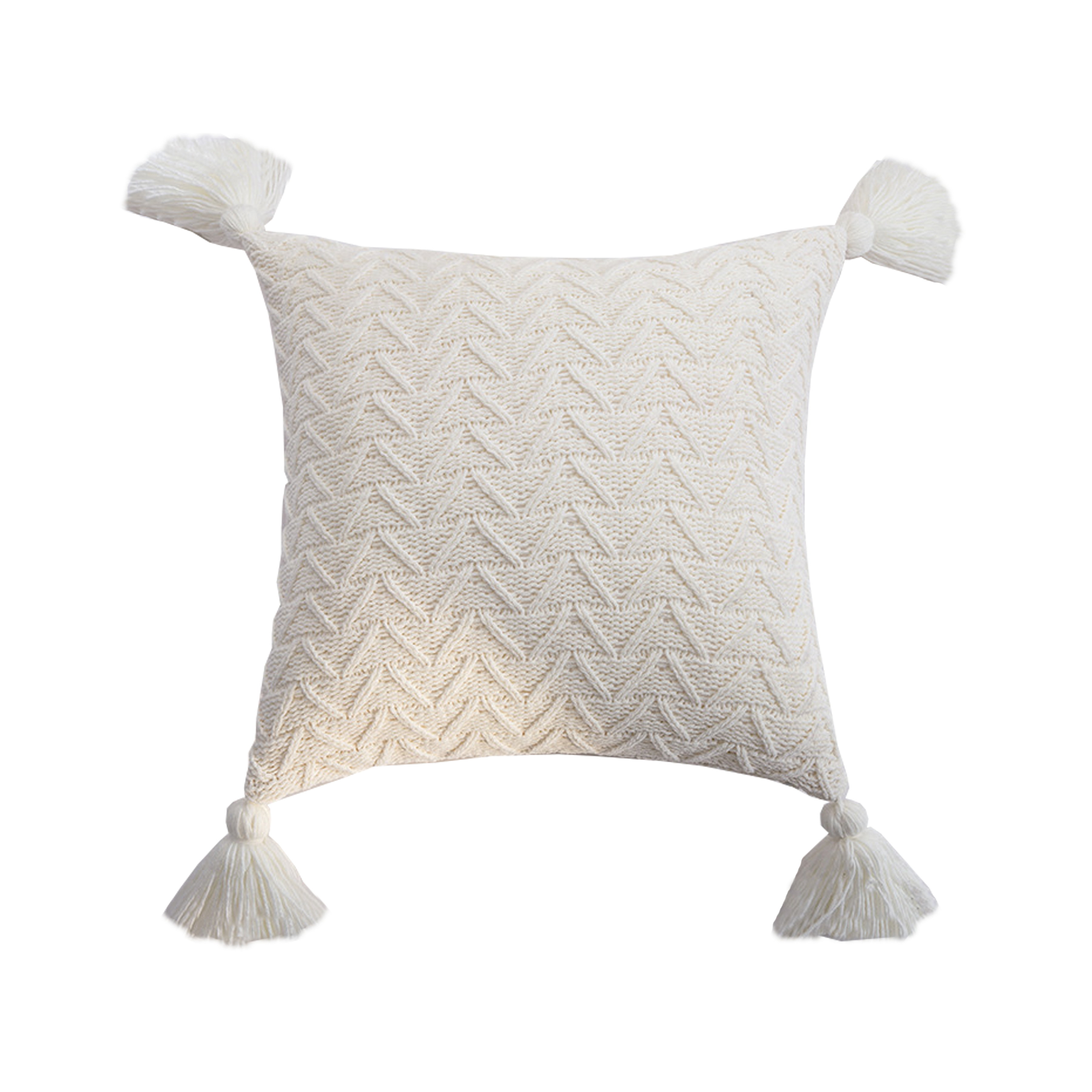 Elly Knitted Cushion Cover with Tassels - Off White