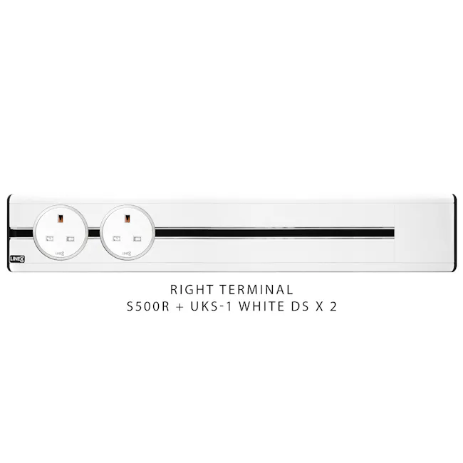 Line8 Power Track 500mm + 2 Adaptors Bundle - Pearl White - 4 - White DS X 2 panel with dual outlets, Right terminal
