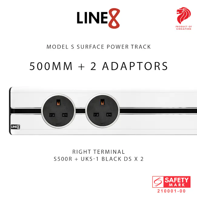Line8 Power Track 500mm + 2 Adaptors Bundle - Pearl White - 6 - Surface Power Track with Right Terminal, UKS-1 Black DS 2