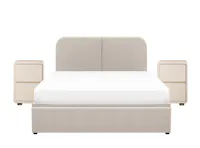 Nolan Queen Storage Bed in Oatmeal with 2 Asher Narrow Bedside Table