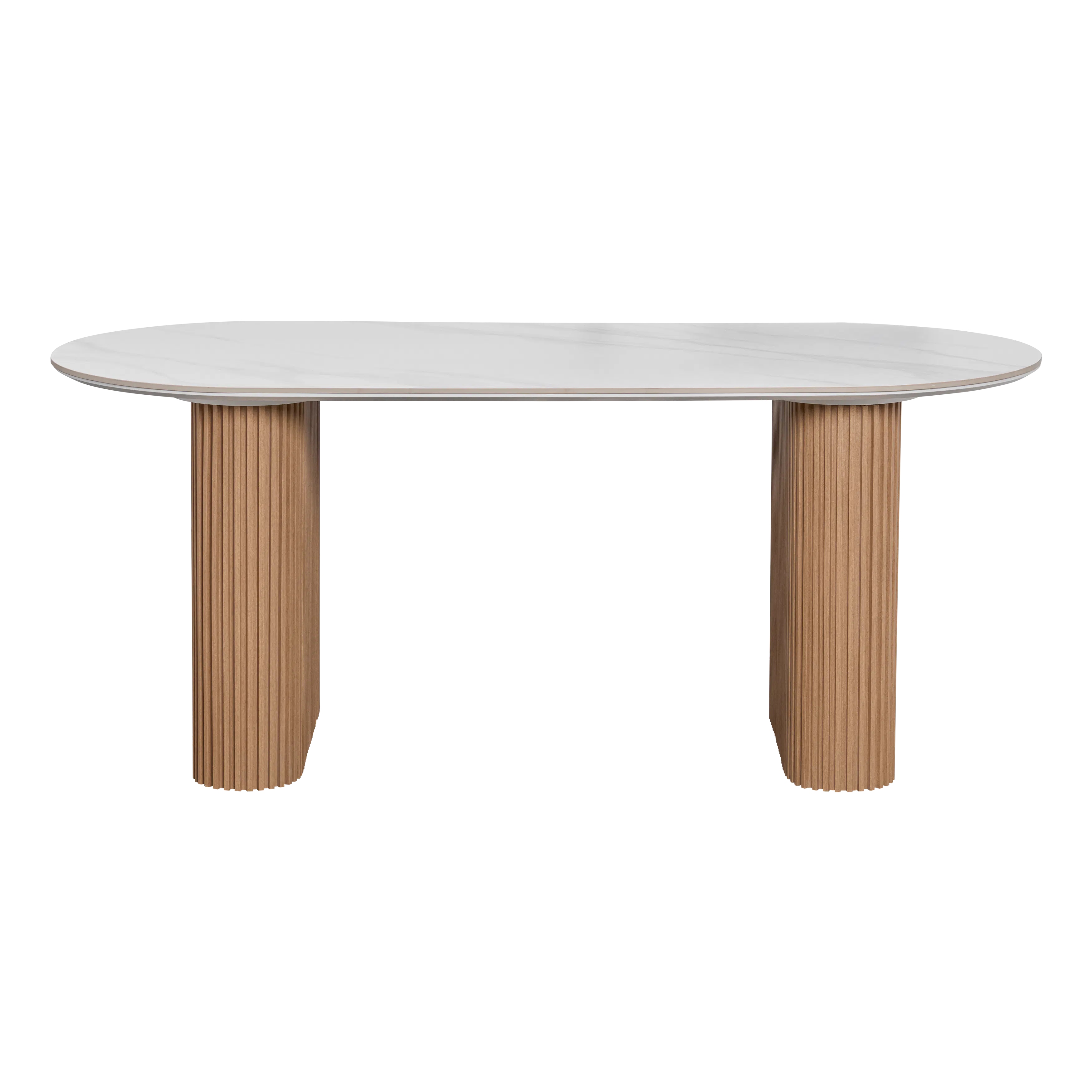 (As-is) Teresa Dining Table 1.6m - Oak, White Marble (Sintered Stone) - 9