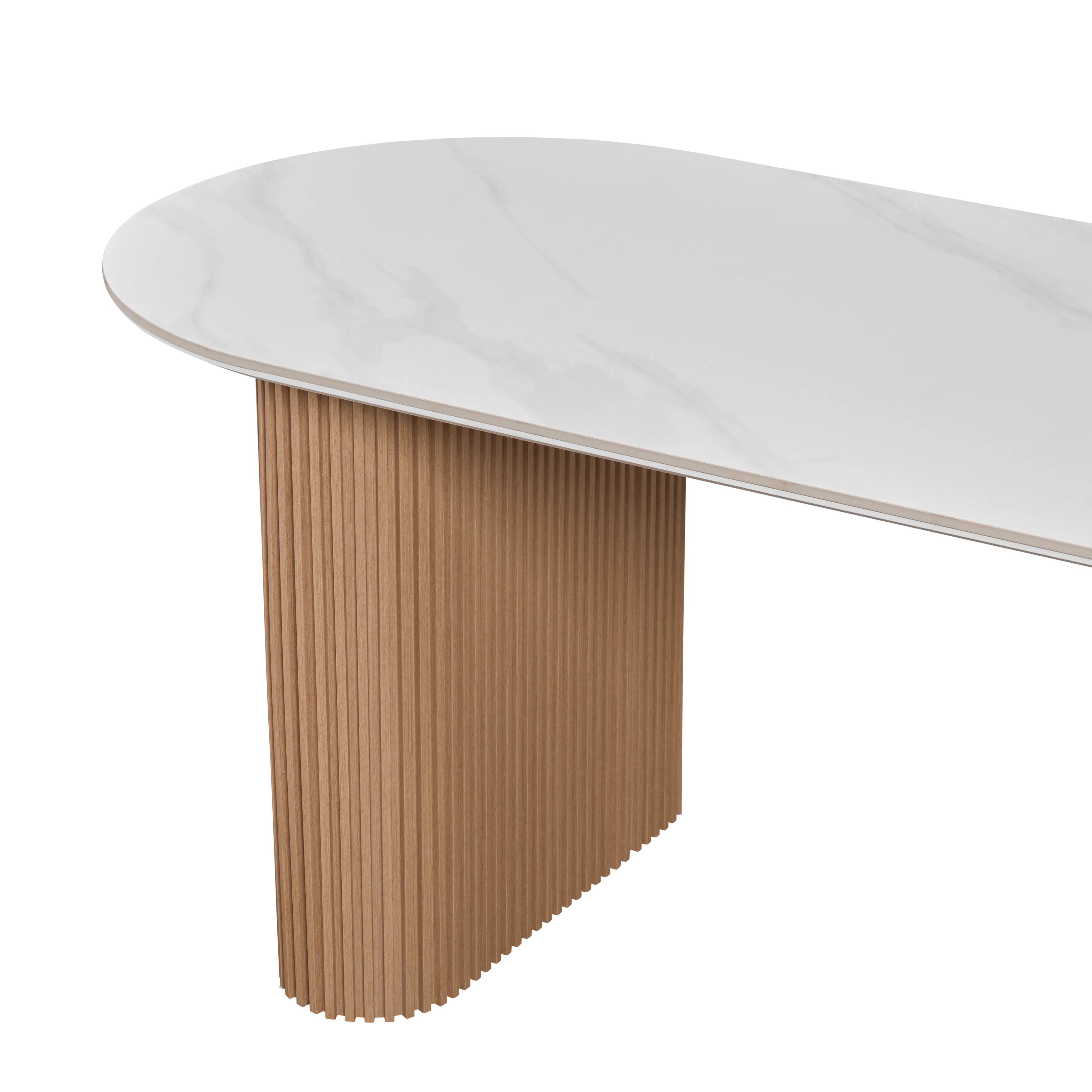 (As-is) Teresa Dining Table 1.6m - Oak, White Marble (Sintered Stone) - 11