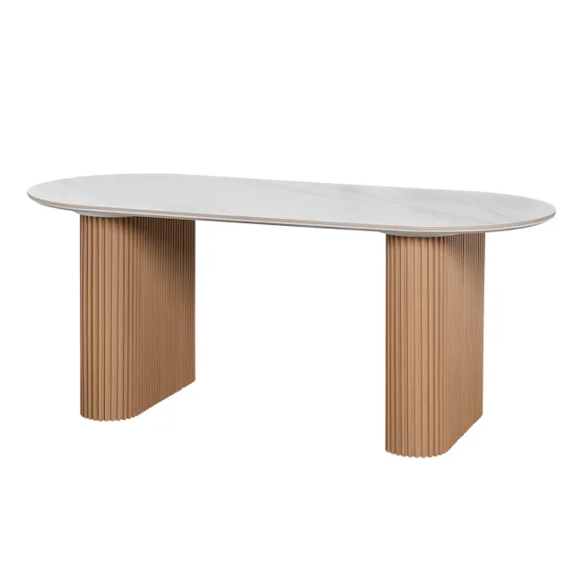 Teresa Dining Table 1.6m - Oak, White Marble (Sintered Stone) - 1