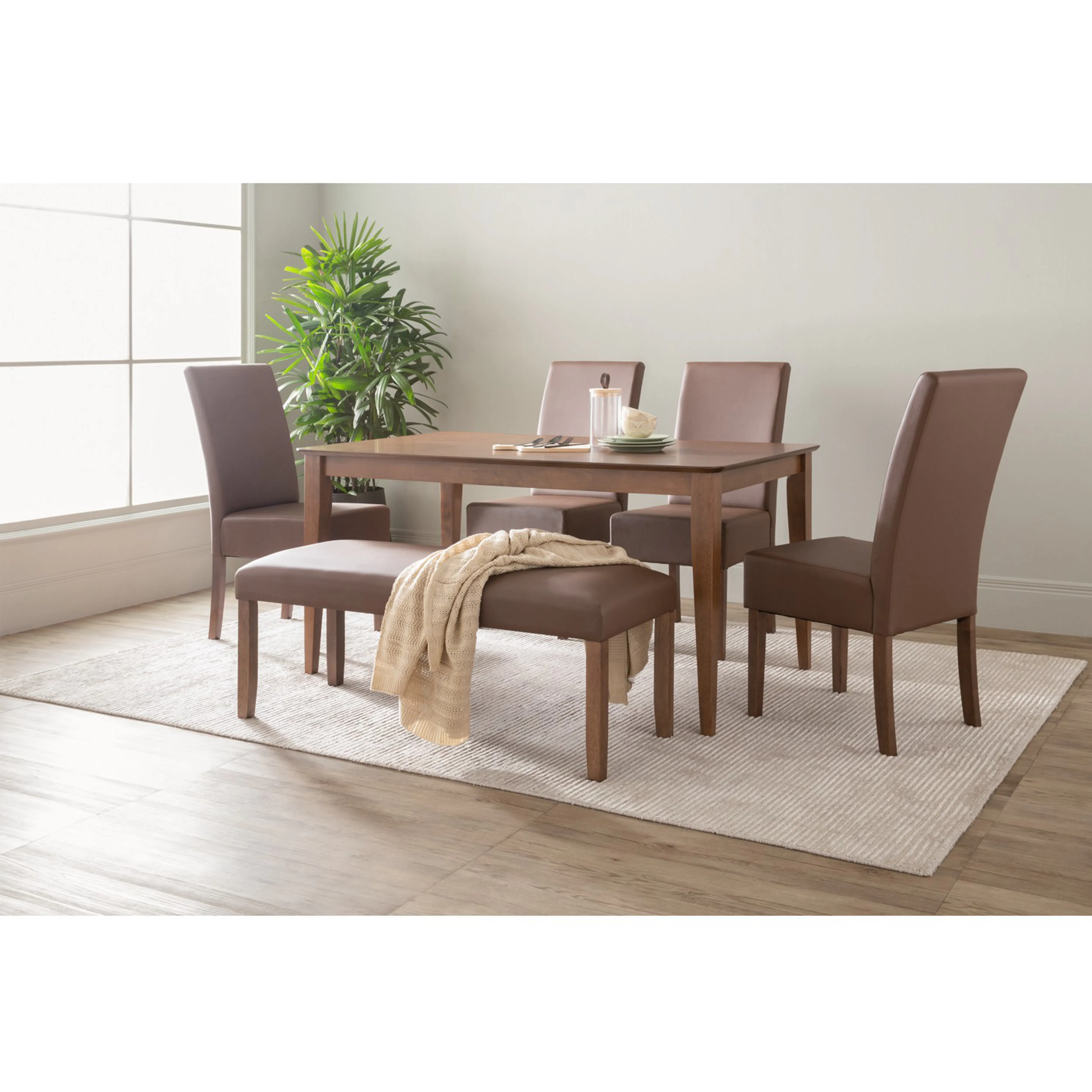 (As-is) Nora Dining Chair - Cocoa, Mocha (Faux Leather) - 3 - 16 - Wooden dining table, brown upholstered chairs, beige